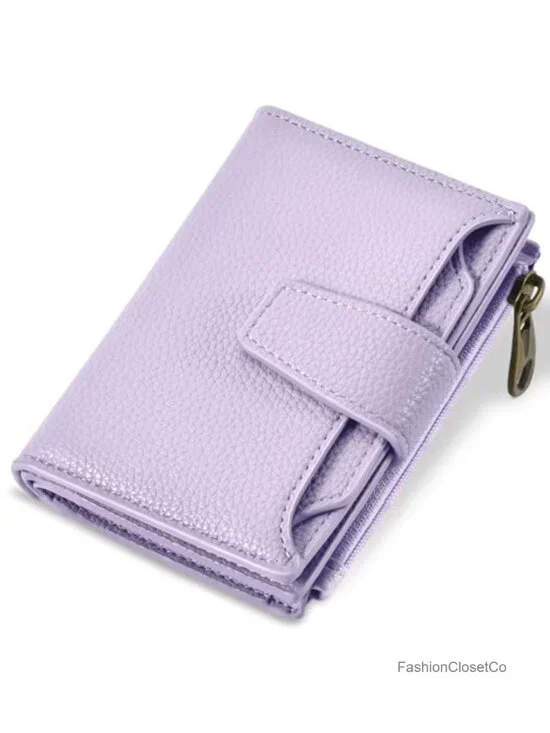 RFID Blocking Soft Leather Bifold Compact Card Holder Wallet with Zipper Coin