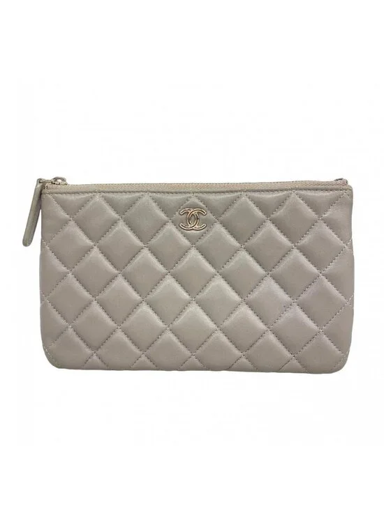 Chanel Wallet Quilted Lambskin Gray Silver