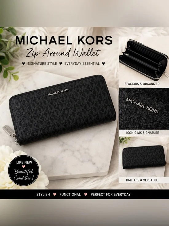 Michael Kors Black Logo Zip-Around Wallet