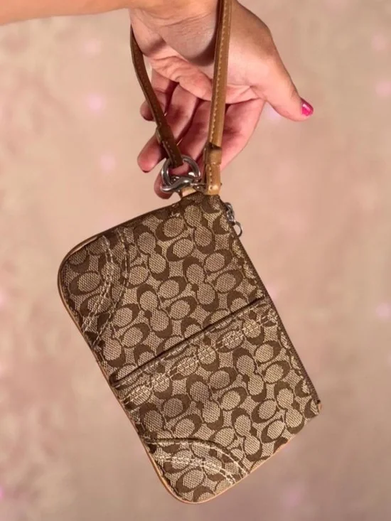 Vintage Coach brown and beige signature monogram wristlet