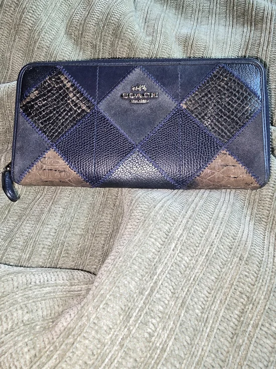 Coach Midnight Multi Patchwork Zip Wallet Suede And Croc Embossed