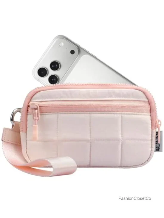 Quilted RFID Blocking Wristlet Wallet with Detachable Strap & 3 Zipper Pockets,