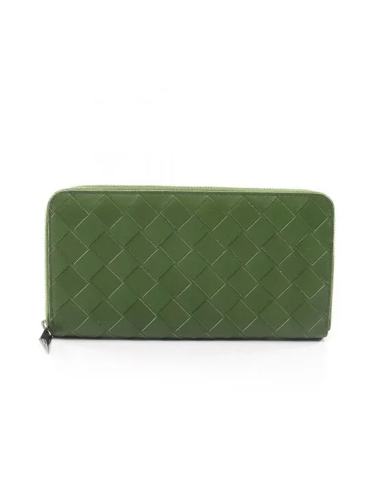 Bottega Veneta Round Wallet Intrecciato Green Leather