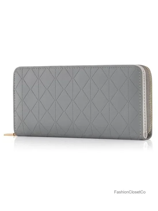 PU Leather Bifold Wallet with Diamond-Quilted Texture, 11 Card Slots, ID