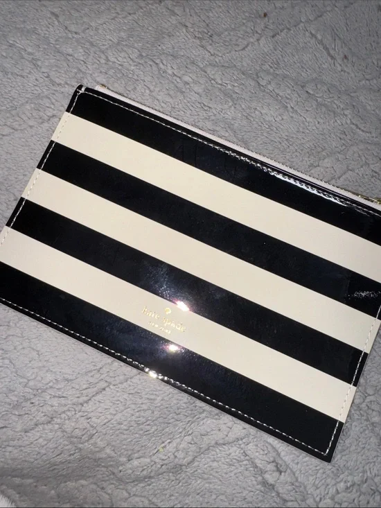kate spade Black and White Striped Patent Wristlet