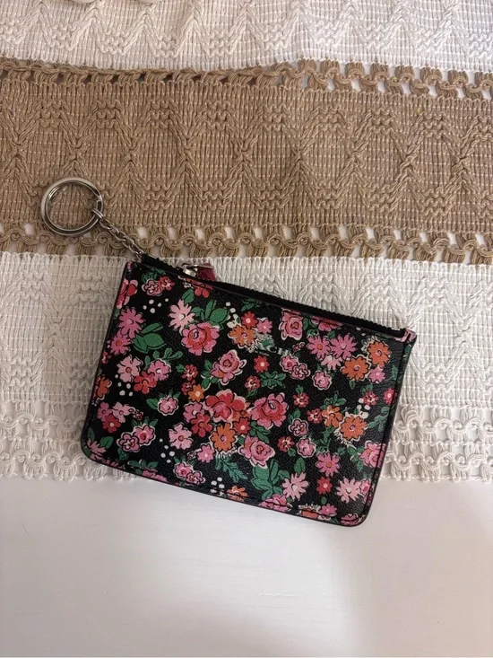 Coach Black Floral Keyring Zip Pouch