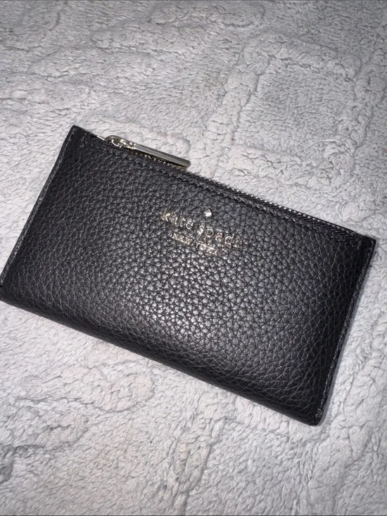 kate spade black pebbled leather zip card case