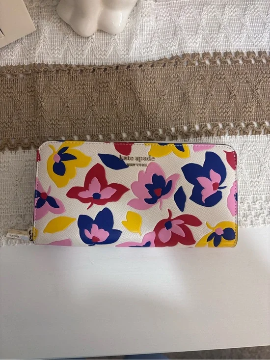 kate spade Floral Zip-Around Wallet in White, Blue, Pink, Yellow, Red
