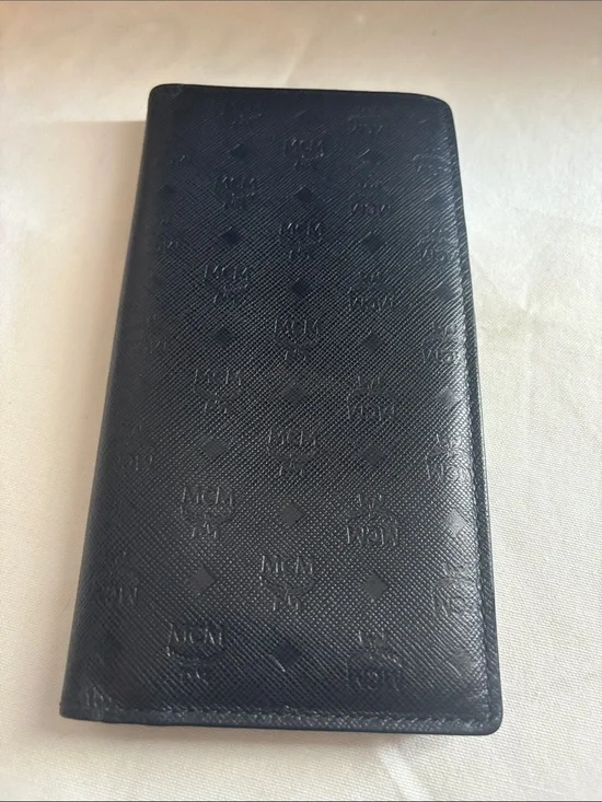 MCM Blue  Embossed Long Bifold Wallet