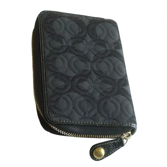 Vintage Coach Signature Stitch Black Op Art Stitched Wallet Card Holder