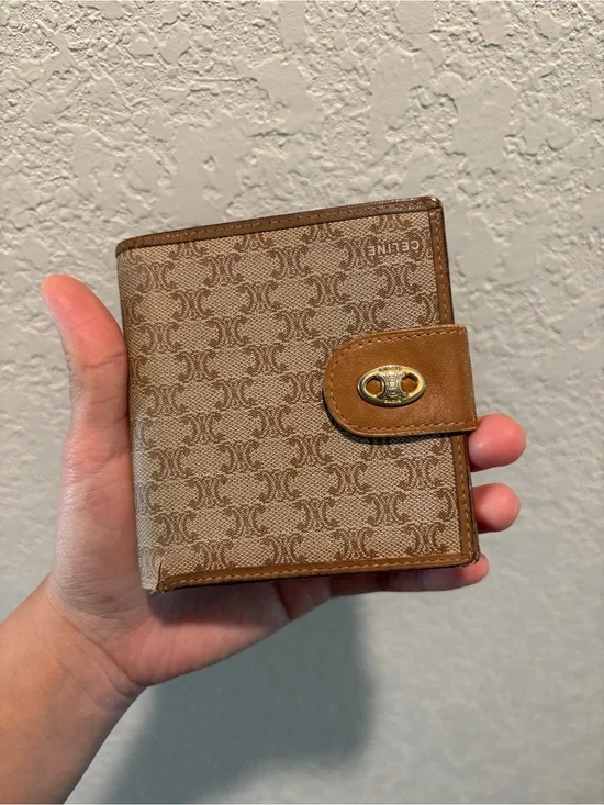 Celine Macadam Monogram Leather-Trim Wallet