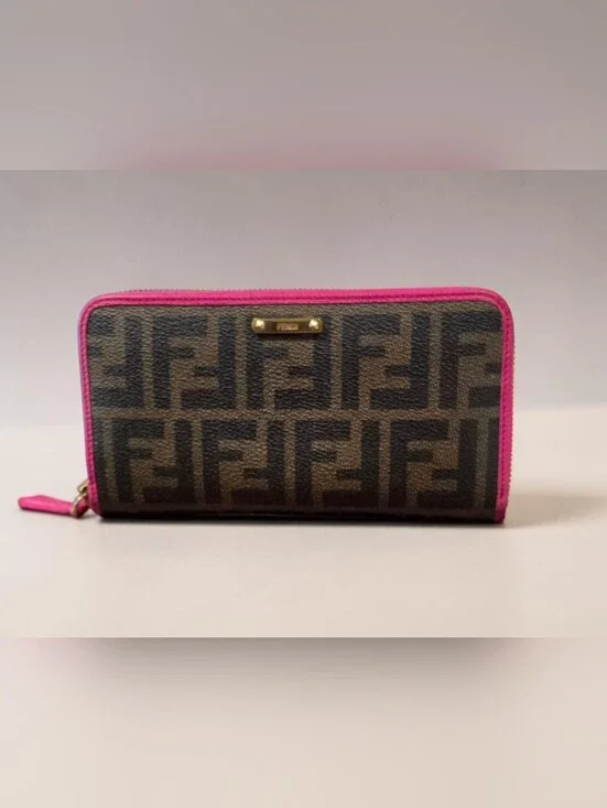 GUC FENDI ZUCCA COSTED CANVAS ZIP AROUND WALLET