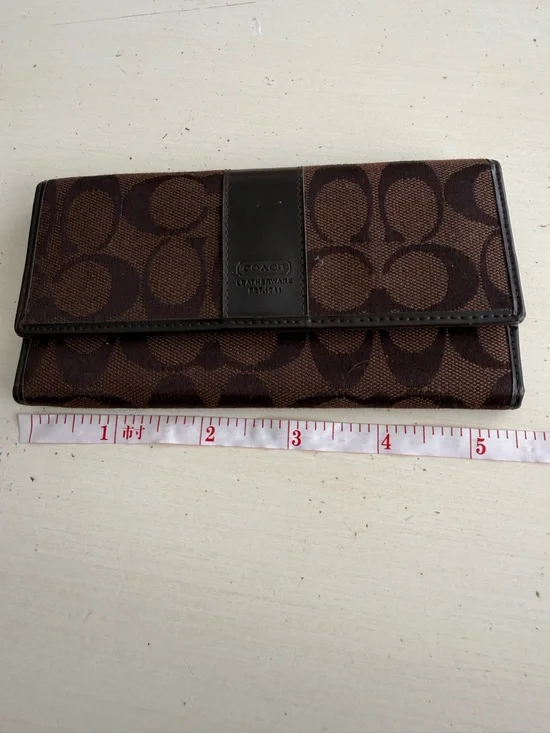 Coach Brown Signature Canvas Money Clip Wallet