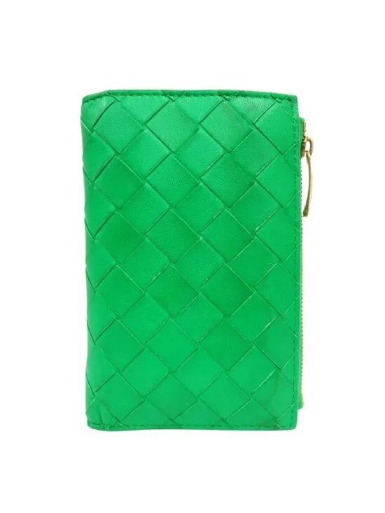 Bottega Veneta Lambskin Leather Intrecciato Wallet Bifold Paraquito Green