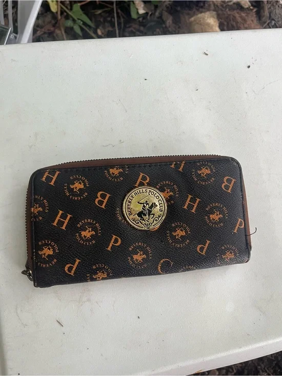 Beverly Hills Polo Club Brown and Orange Monogram Zip Wallet