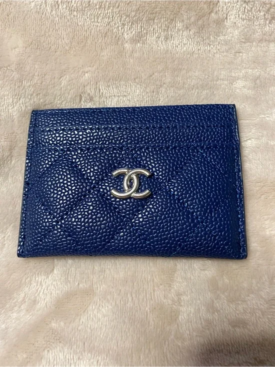 ChaneI Cardholder Navy Blue with Silver Tone Hardware NEW !!