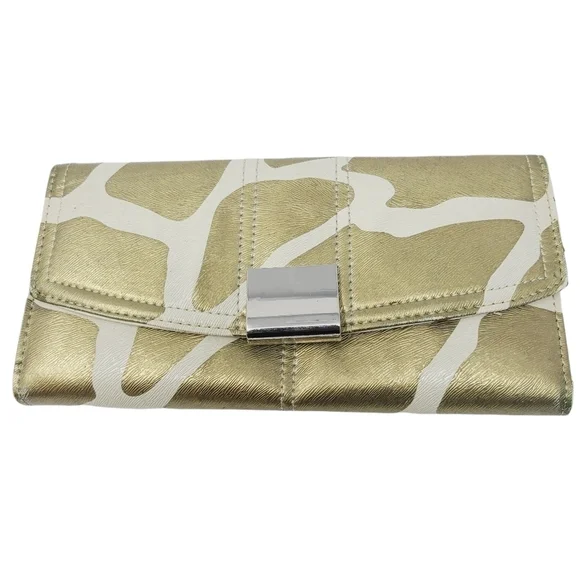 Women's Gold and Cream Faux Leather Tri-Fold Fashion Wallet (One Size)