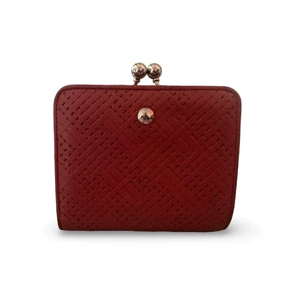Mila Schön Italy Mauve Pink Textured Leather Bifold Clasp Wallet Soft