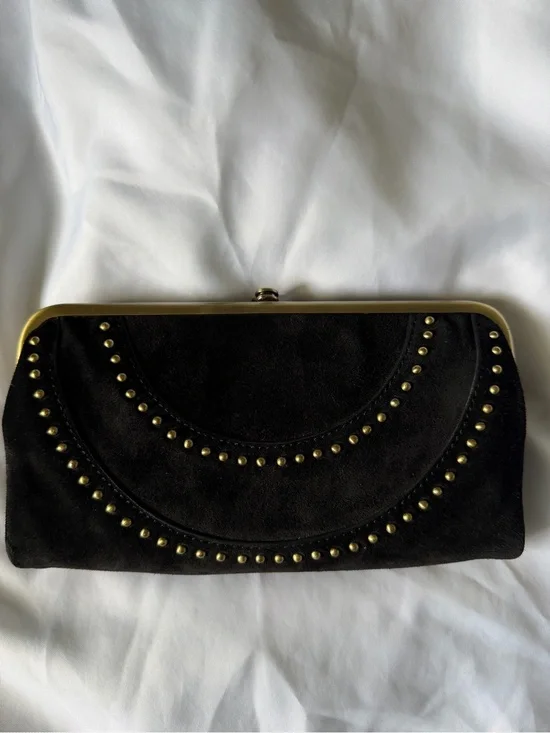 HOBO Lauren clutch wallet black suede and gold studs