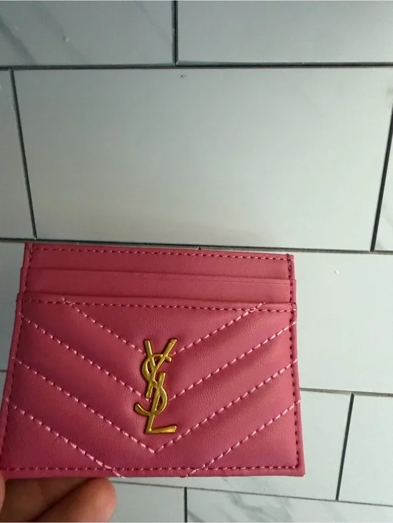 Saint Laurent Rose Pink Quilted Card Case with Gold YSL Emblem
