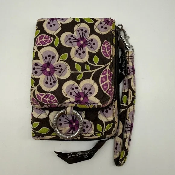 Vera Bradley Wristlet Wallet Brown Purple Floral Quilted Cotton