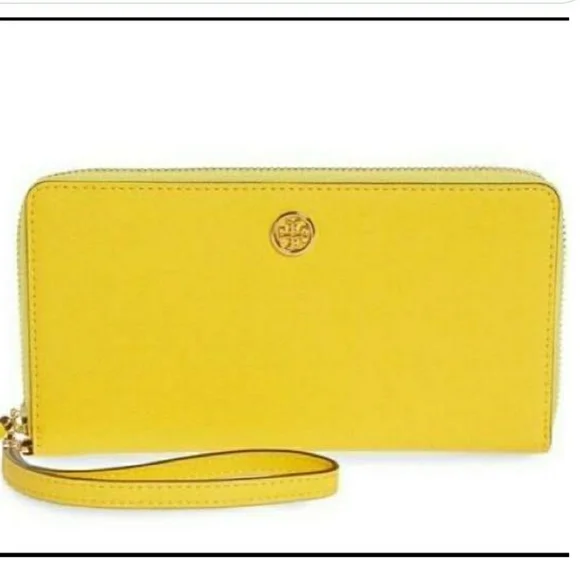 Tory Burch Yellow Zip-Around Wristlet Wallet