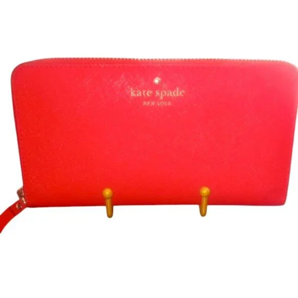 Kate Spade | Vibrant Red Wallet | ziparound- callout black pen on back pictured