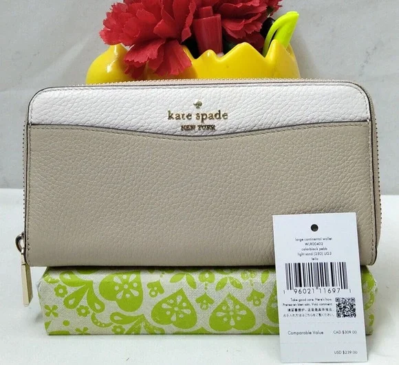 Kate Spade New York Colorblock Gray Pebbled Leather Zip Around Wallet - NWT $239
