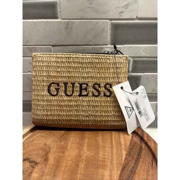 GUESS Wells SLG Snap ID Wallet Natural Woven Straw .Y2K. BOHO.FESTIVAL.NWT.Chic