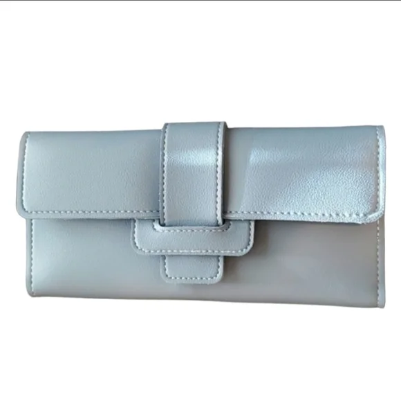 Women's Light Blue Faux‎ Leather Long Leather Wallet Clutch