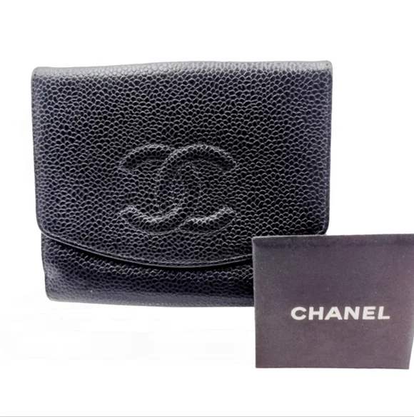 Authentic Chanel Black Logo Caviar Wallet