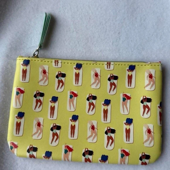 Ipsy Summer Beach Cosmetic Bag Yellow Swimsuit Print Makeup Pouch Travel Case