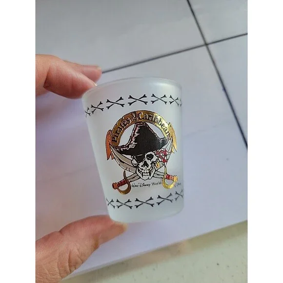 Disney World Pirates of the Caribbean-SHOT GLASS-EUC collectible frosted glass