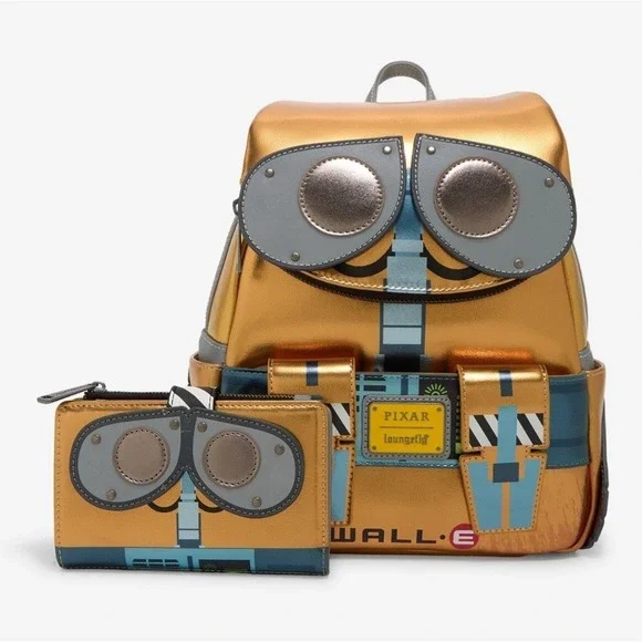NWT‎ Loungefly Disney Pixar WALL-E Metallic WALL-E Figural Backpack & WALLET!