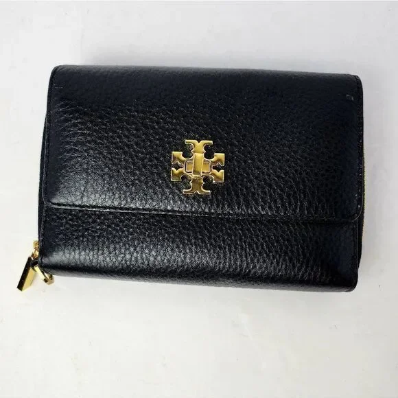 Tory Burch Kira Foldable Wallet Leather Black Large 6.5x4.5