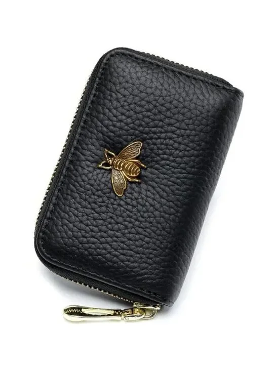 imeetu RFID Leather Card Holder Small Zipper Wallet for Women with Coin Pocket