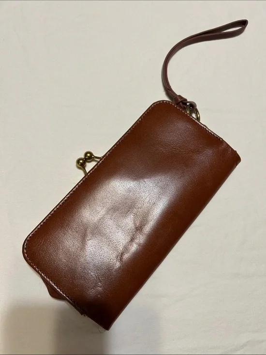 margot Brown Leather Wristlet Wallet with Gold Tone Hardware