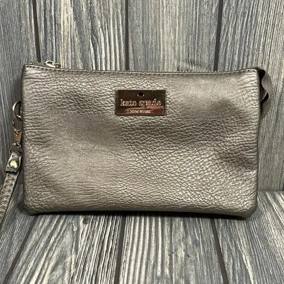 Kate Spade Crossbody Purse Wallet Wristlet Metallic Leather Pebbled Soft Pockets
