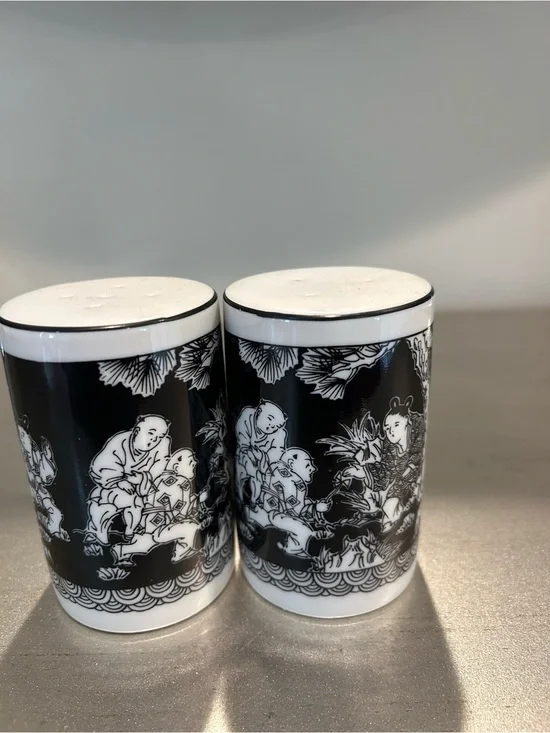Black and White Porcelain Dinnerware Canisters - Elegant Asian Motif