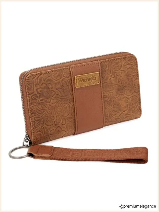 Faux Leather RFID Blocking Zip Around Clutch Wallet with Keychain