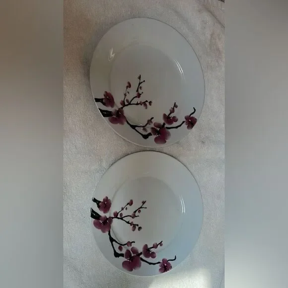 Oneida Pink White Cherry Blossom 2 Saucers Salad Small Bite Fruit Plates 8 In
