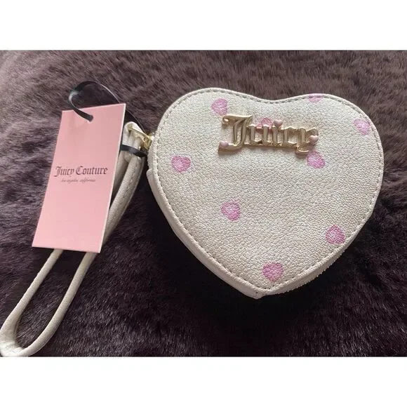 Juicy Couture V-I Heart Juicy Heart Zip‎ Around Wristlet Crystal Angel Pink NEW