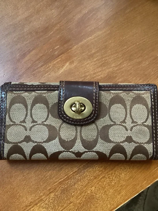 Vintage Coach Signature Canvas/Leather Continental Tan/Brown Wallet