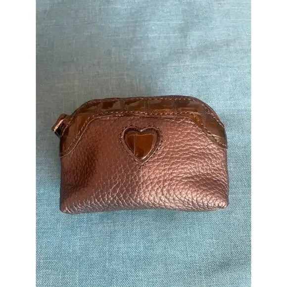BRIGHTON Pebbled Leather Micro Mini Coin Purse Heart Change Brown TINY CUTE