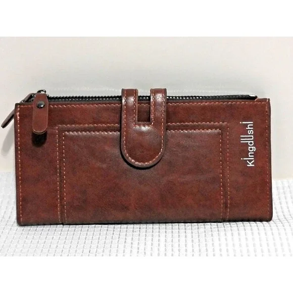 KingUshi Leather Credit Card Slots Change 2‎ Zipper Snap Closure Women's Wallet