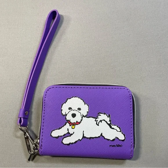 Marc Tetro Bichon Frise Wristlet Wallet, Zip Around Design, Purple, 4