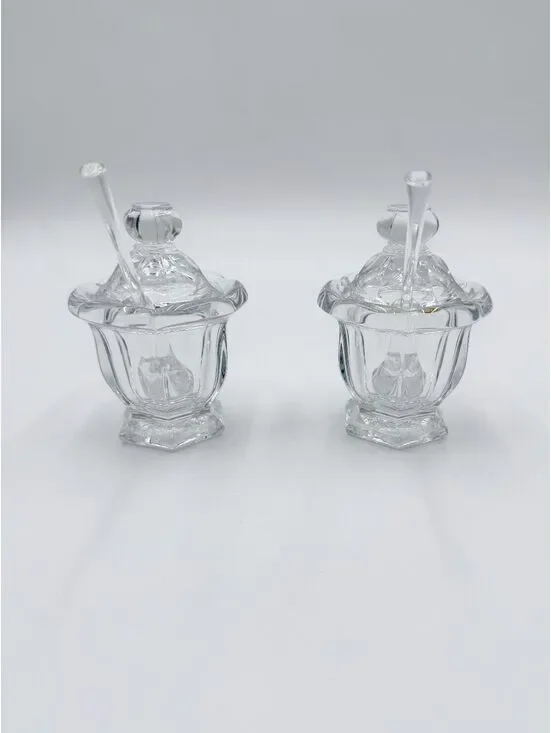 Pair of Baccarat Crystal Harcourt Missouri Jam Jars Lidded with Spoons