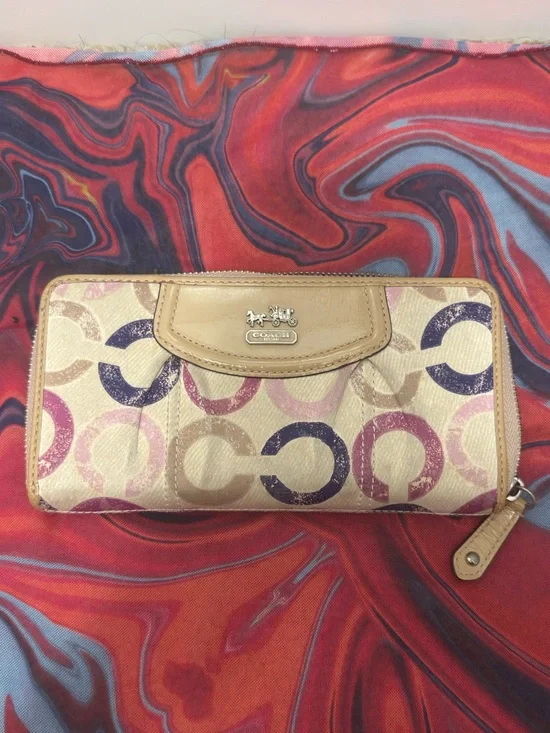 Vintage Y2K Coach Poppy Graffiti Metallic Multicolor Accordion Zip Wallet 🤍