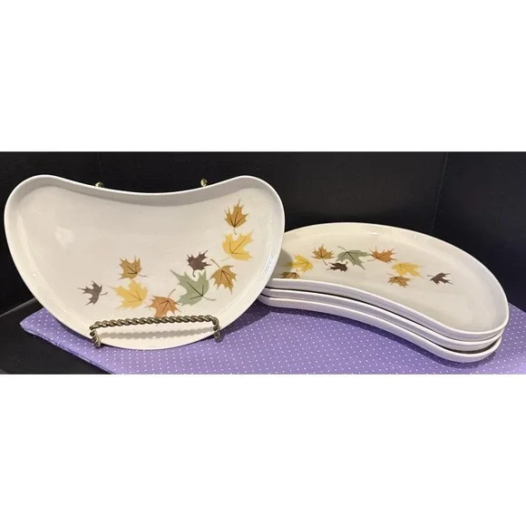 Franciscan Indian Summer Fall Leaves Set Of 4 Crescent Plates‎ Plate Vintage 8