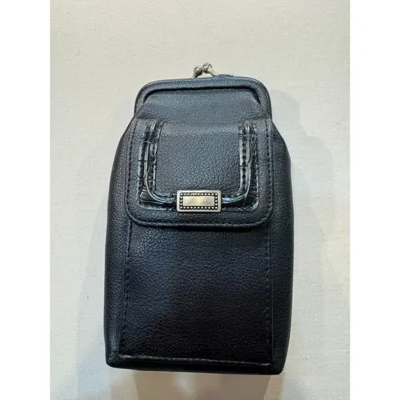 Vintage Black Faux Leather Coin Purse Cigarette Clutch w/ ID &‎ Card Slots